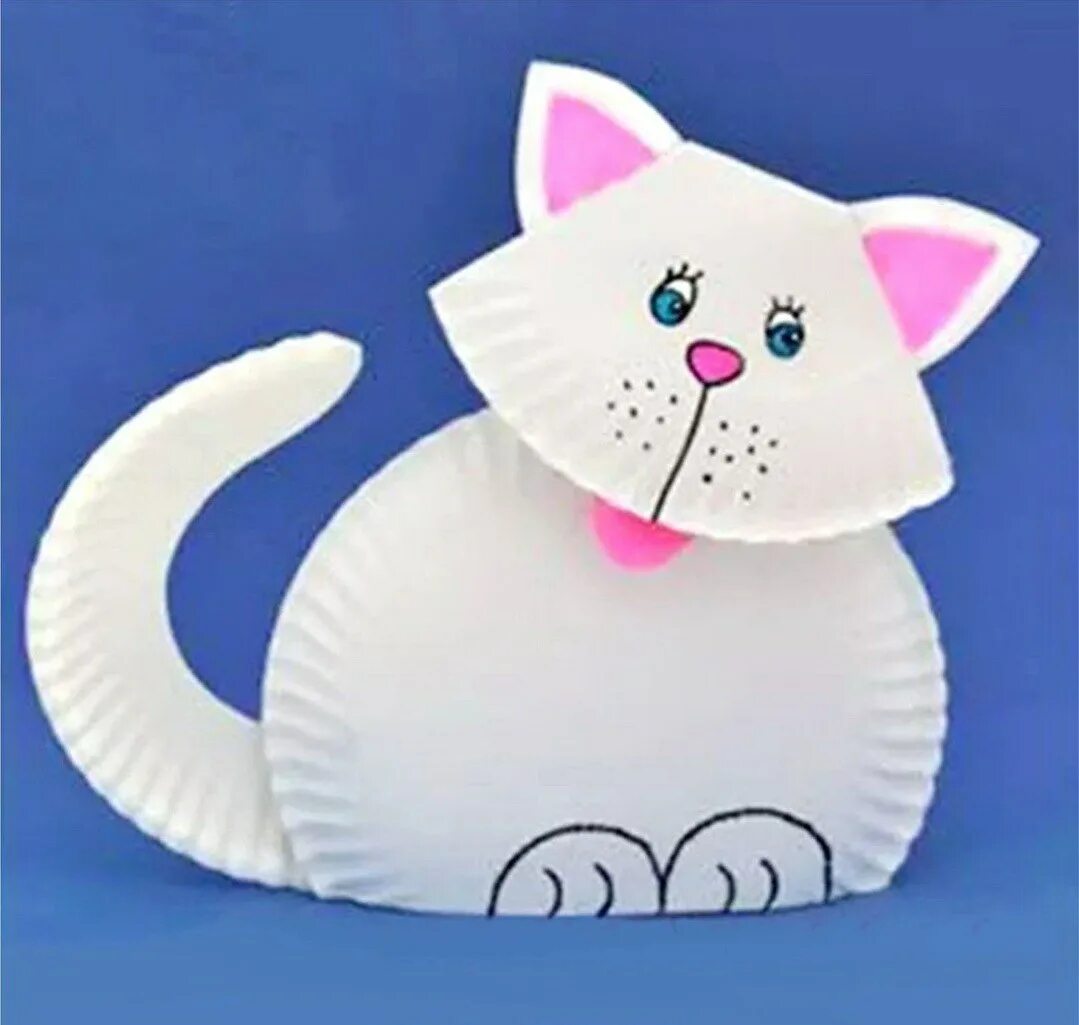 Поделка кошка. Поделка кошечка. Кошка из тарелки бумажной. Поделка котенок из бумаги. Бумажные кошечки