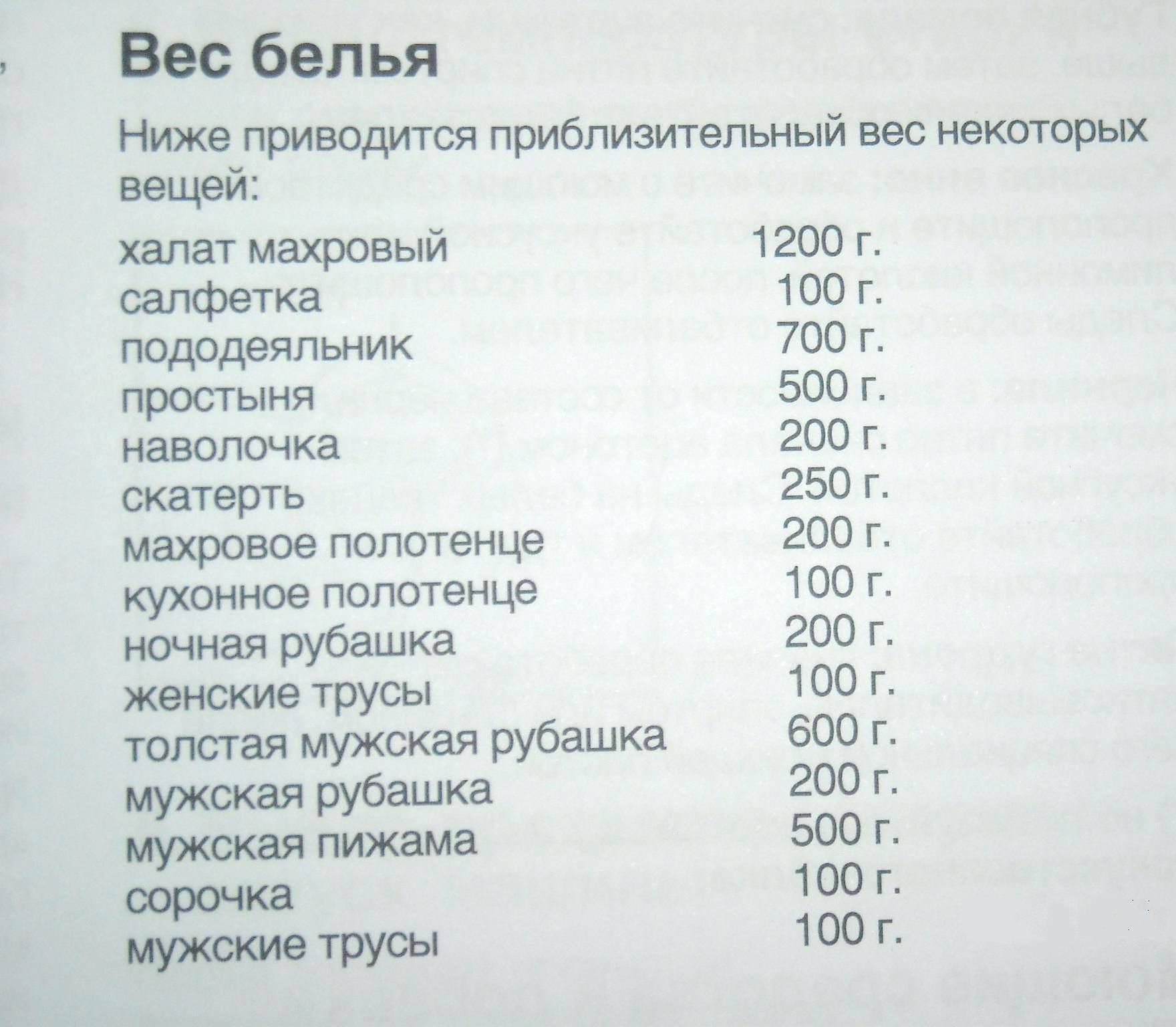 Сколько весит постельное белье для стирки