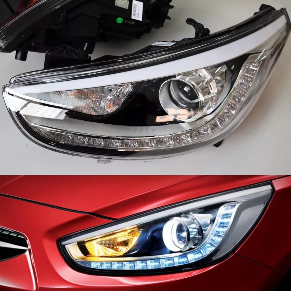 Led фары Hyundai Solaris 2015. Led фара Hyundai Solaris 2011. Оптика led Hyundai Solaris 2011. Фары Хендай Солярис 2011 года.