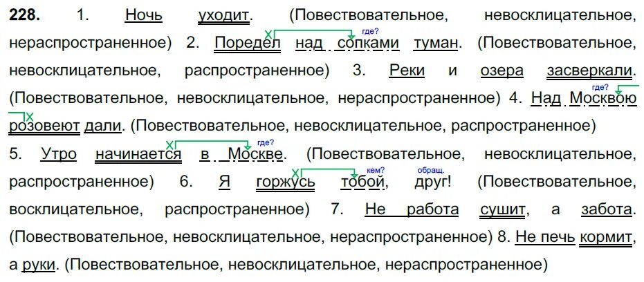 Упр 228 4 класс 2 часть. Синтаксический разбор предложения поредел над сопками туман. Ночь уходит синтаксический разбор 5 класс. Ночь уходит синтаксический разбор. Разобрать письменно предложение.