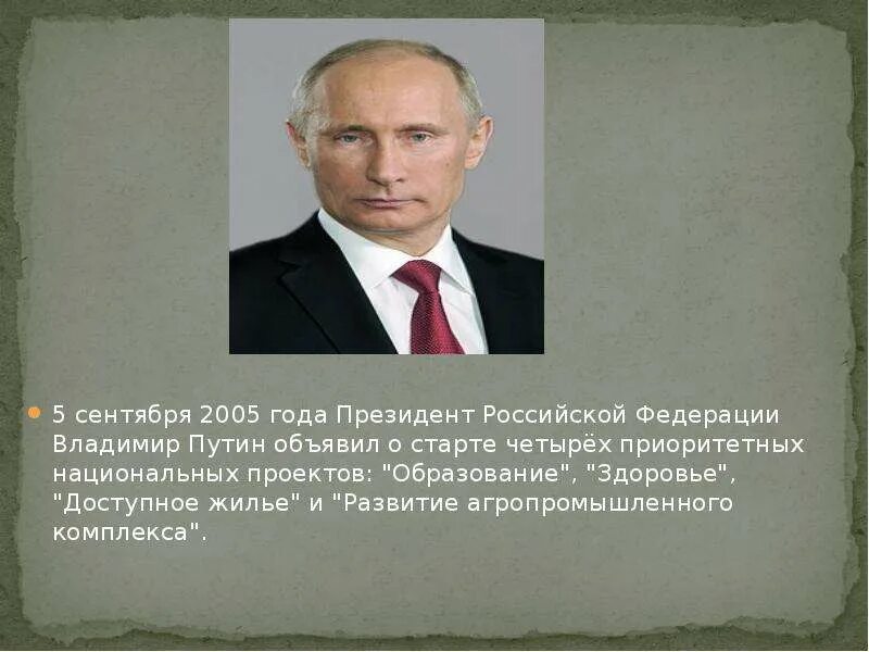 Доверенные лица президента рф список. Национальные проекты Путина 2005 года. Путинские национальные проекты.