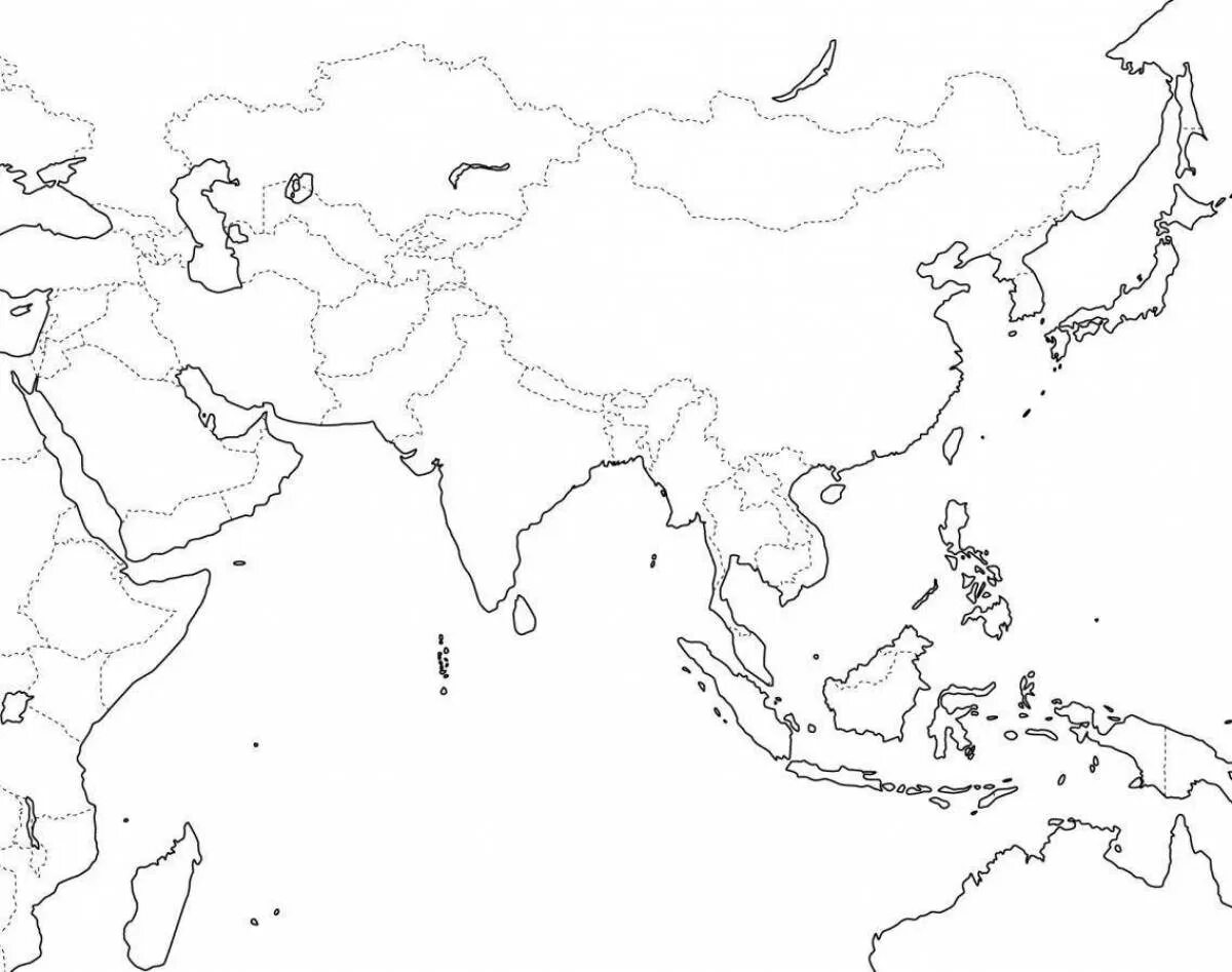 Контурные карты регионов азии. Политическая контурная карта зарубежной Азии. Политическая контурная карта Азии с границами государств. Карта зарубежной Азии пустая. Контурная карта зарубежной Азии с границами государств.