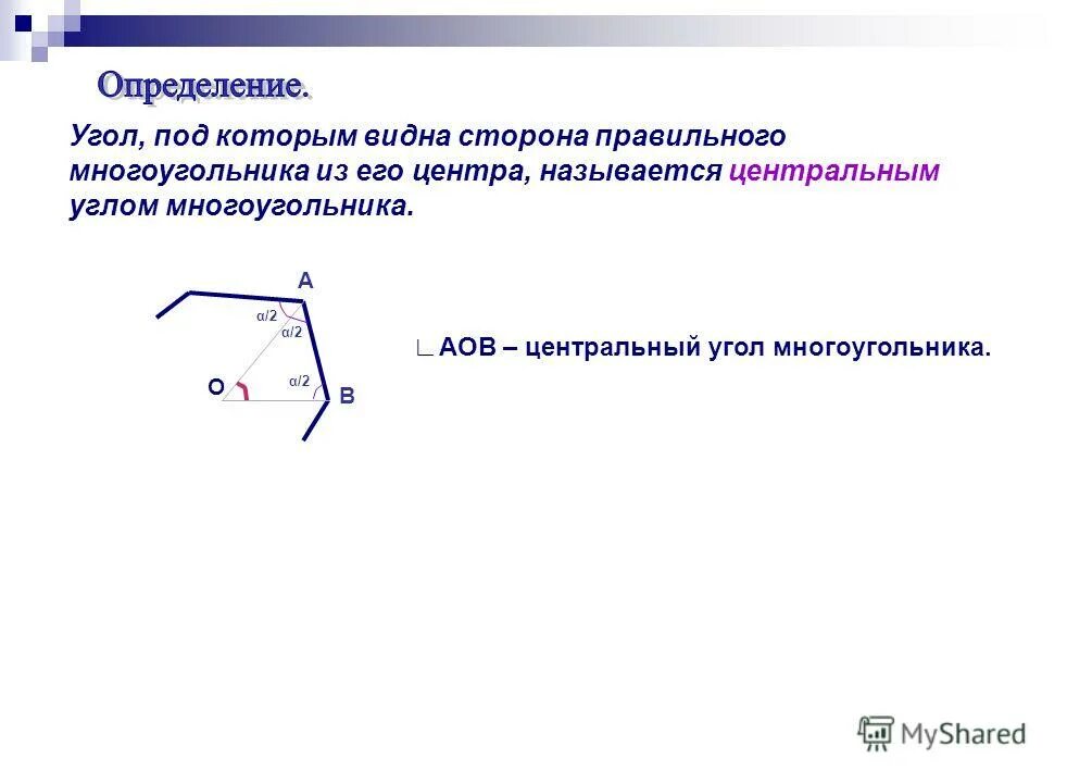 Угол между двумя соседними сторонами многоугольника