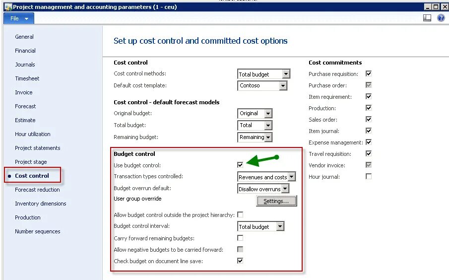 AX Control. Control parameters