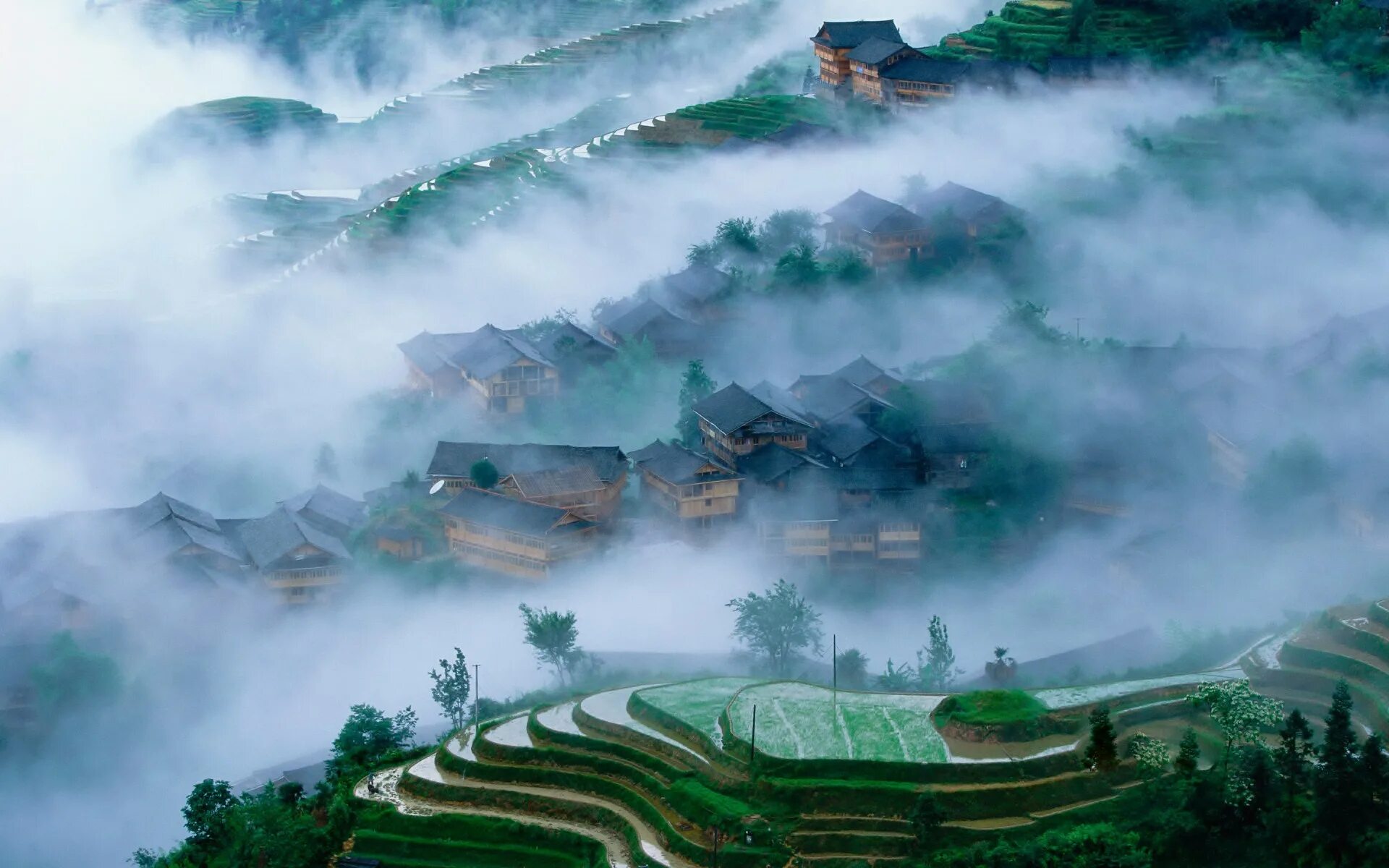 Горы Хуаншань, Китай. Longsheng Rice Terraces. Горах УИ провинции Фуцзянь монастырь. Деревня Гуанси Китай. Китай обои на стол