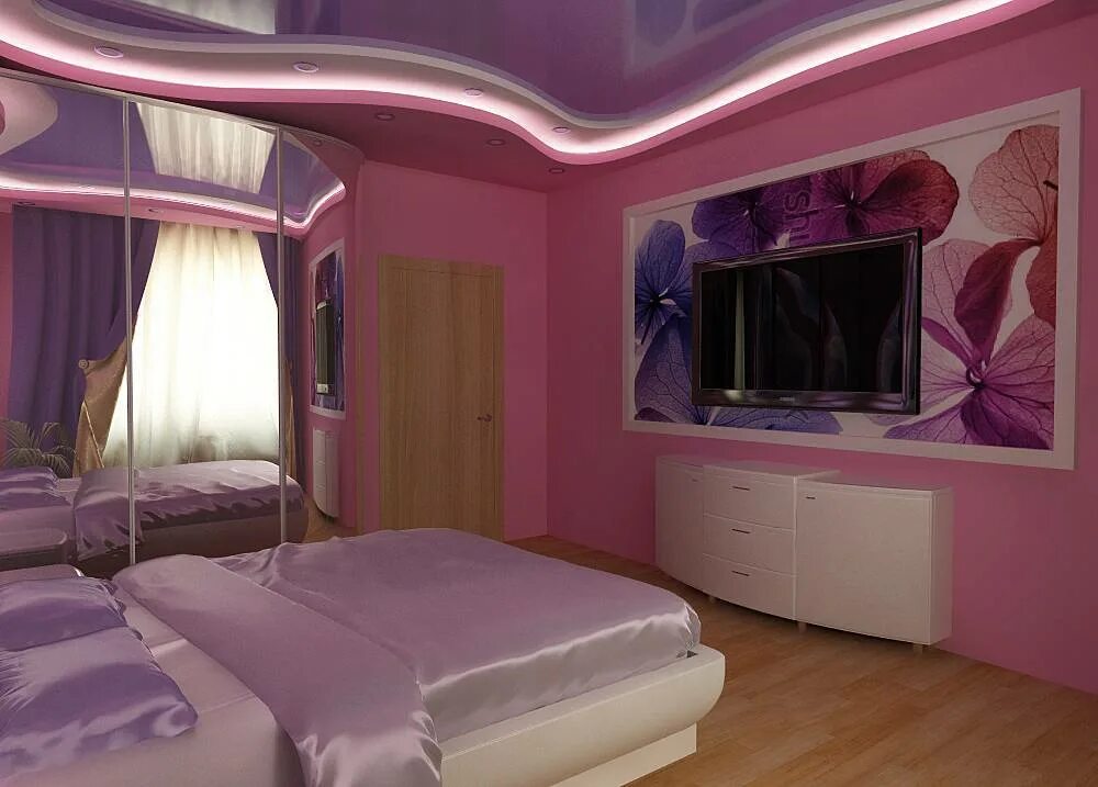 Сиреневый 1а. Фиолетовая спальня. Спальня с фиолетовым потолком. Многоуровневый потолок в спальне. Двухуровневый потолок в спальне.