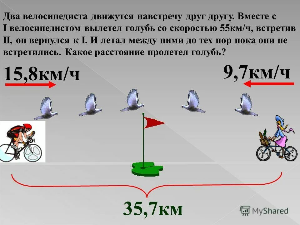 2 Велосипедиста двигаются навстречу друг другу. Два мотоциклиста движутся навстречу друг другу. Скорость голубя км/ч. Как будет друг против друга