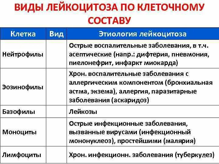 Виды лейкоцитозов. Разновидности лейкоцитоза. Лейкоцитозы виды причины. Лейкоцитоз по клеточному составу.