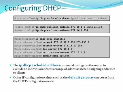 Dhcp excluded address