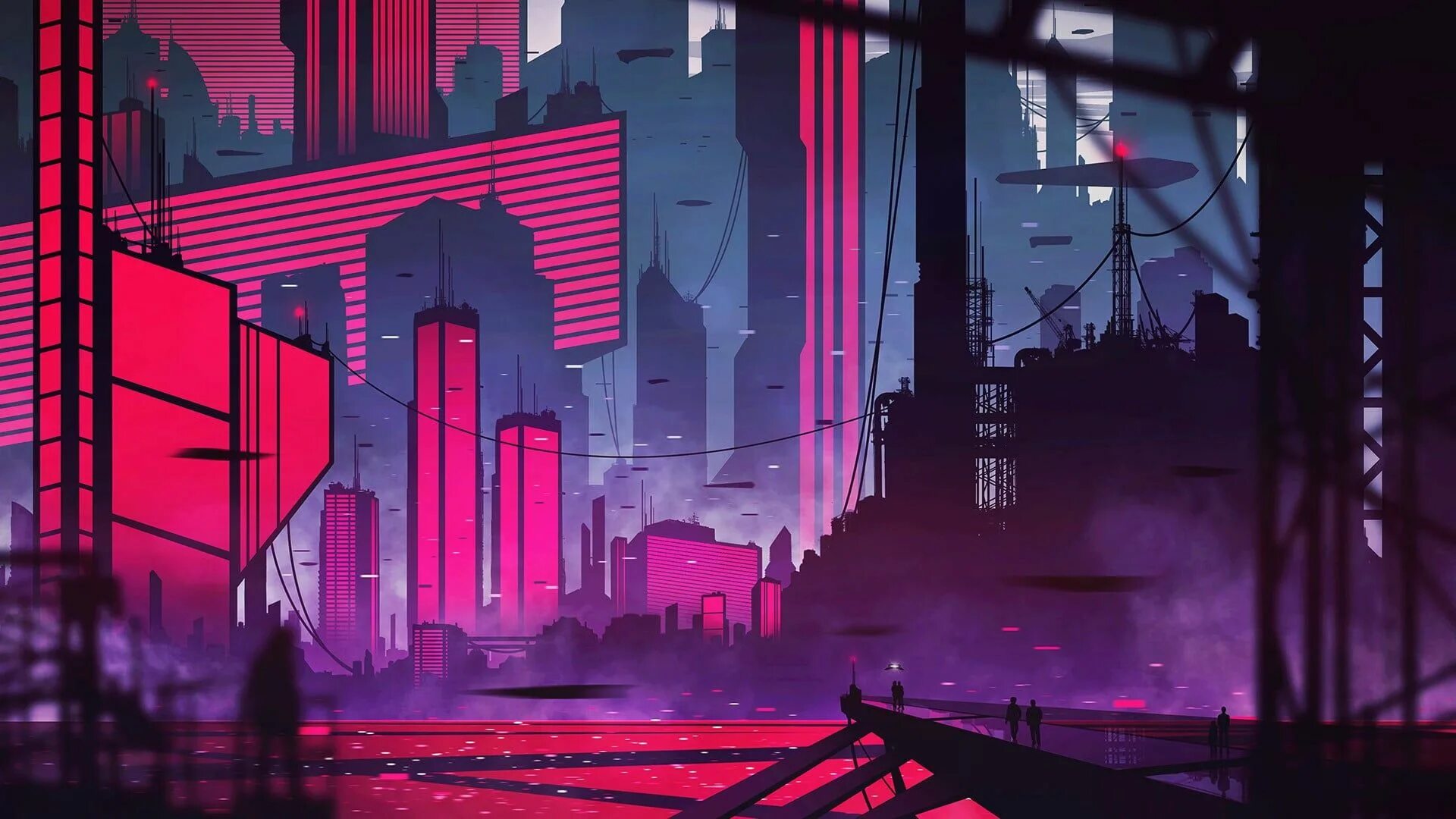 Future City Art Cyberpunk неон. Неоновый город (Neon City), 1991. Синтвейв киберпанк.