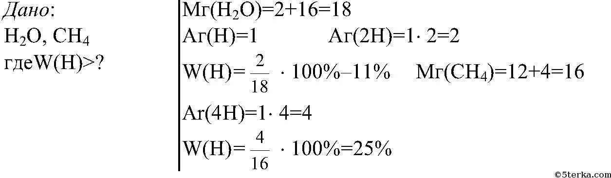 Сравните массовые доли водорода в воде и в метане. Массовые доли элементов в метане. Масса водорода в метане