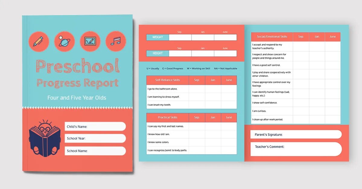 Report Template. Examples for progress Report. Preschool progress Report Cover.