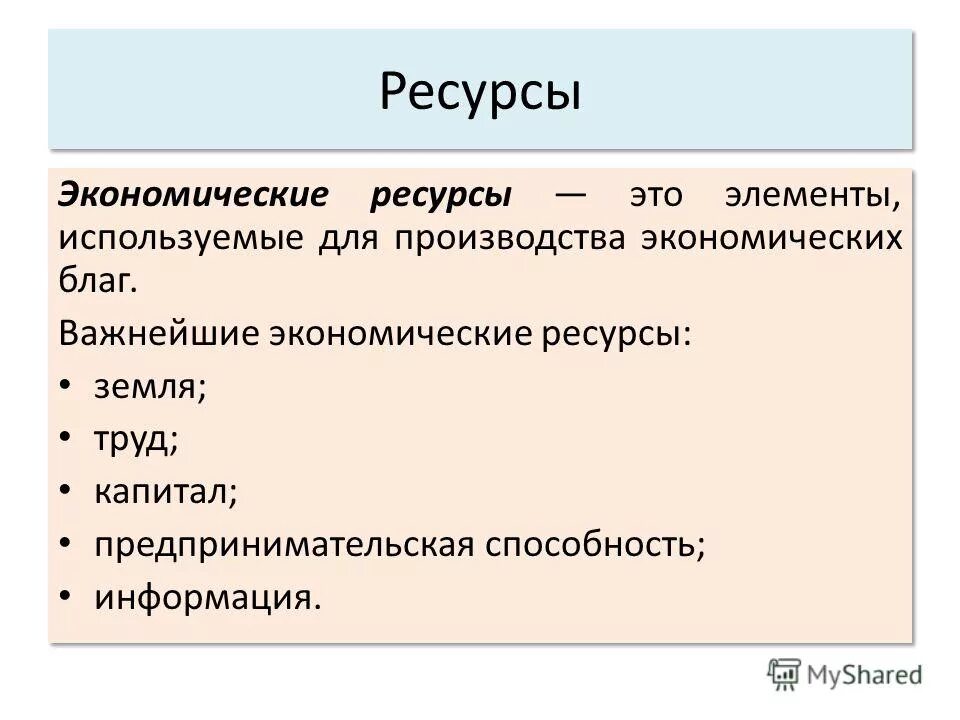 Определение видов ресурсов