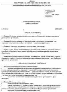 Должностная инструкция директора главного бухгалтера