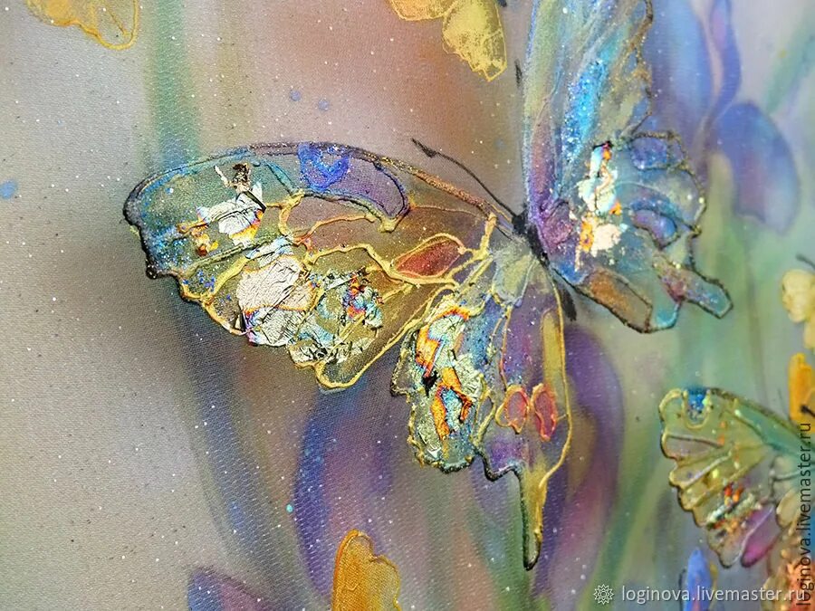 Перламутровая картина. Поталь Стрекоза. Бабочки акрилом с поталью. Бабочки маслом на холсте. Интерьерная живопись бабочка.