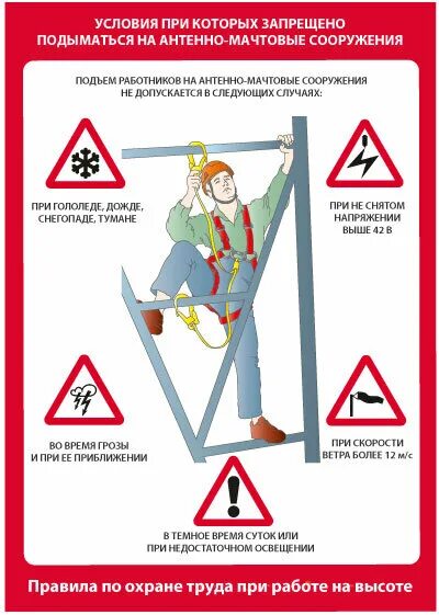 Работы на высоте в открытых местах запрещаются. Работы на антенно-мачтовых сооружениях. Требования безопасности при работе на антенно-мачтовых сооружениях. Требования охраны труда при работе на антенно-мачтовых сооружениях. Охрана труда при работе на высоте.