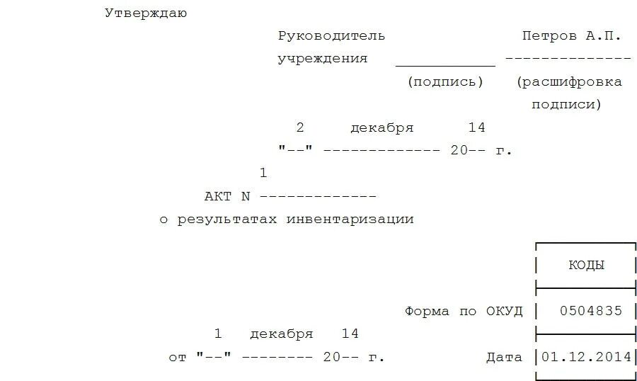 Образец акта о результатах инвентаризации образец. Образец акт о результатах инвентаризации форма 0504835. Акт о результатах инвентаризации (код формы 0504835). Акт форма ОКУД 0504835. Приказ о результатах инвентаризации