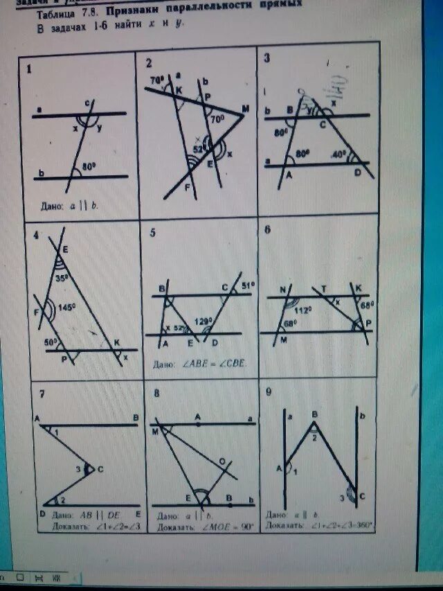 Признаки параллельных прямых задачи на готовых чертежах. Задачи на готовых чертежах геометрия параллельные прямые. Таблица 7.8 признаки параллельности прямых. Задачи на признаки параллельности прямых 7. Найти х.