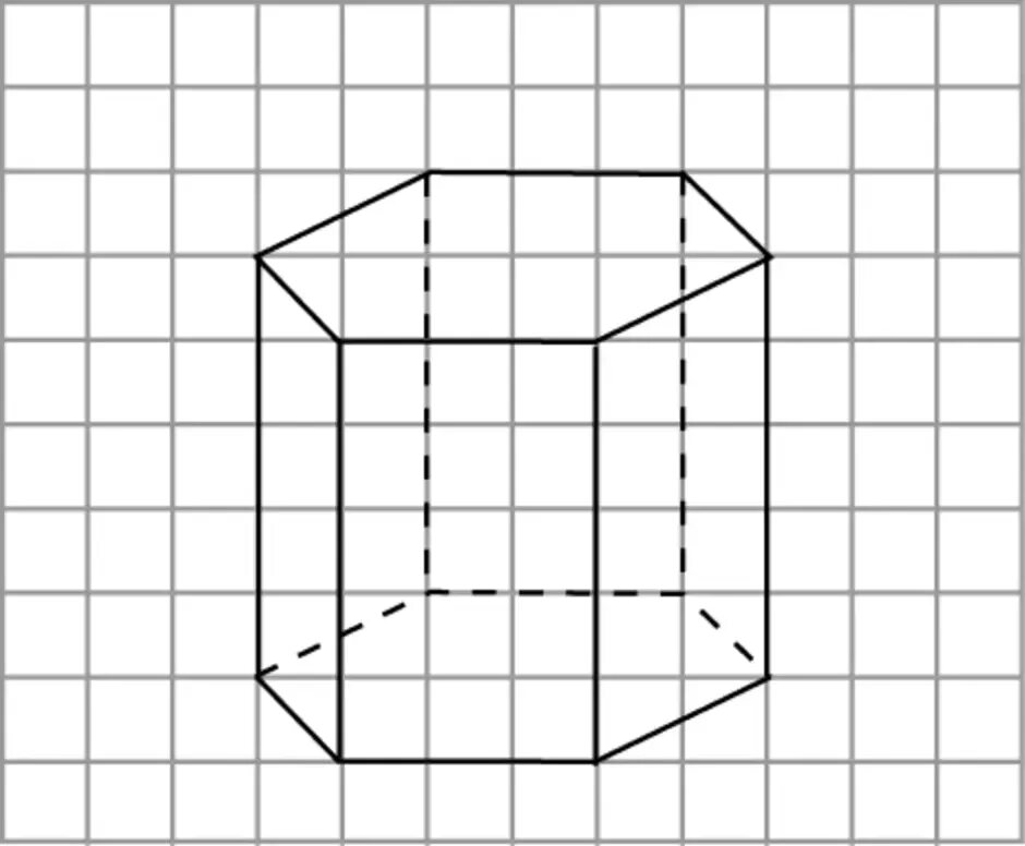 Изобразить шестиугольную призму. Правильная семиугольная Призма. Правильная 6 угольная Призма на клетчатой бумаге. Правильная 6 угольная Призма. Шестиугольная Призма на клеточках.