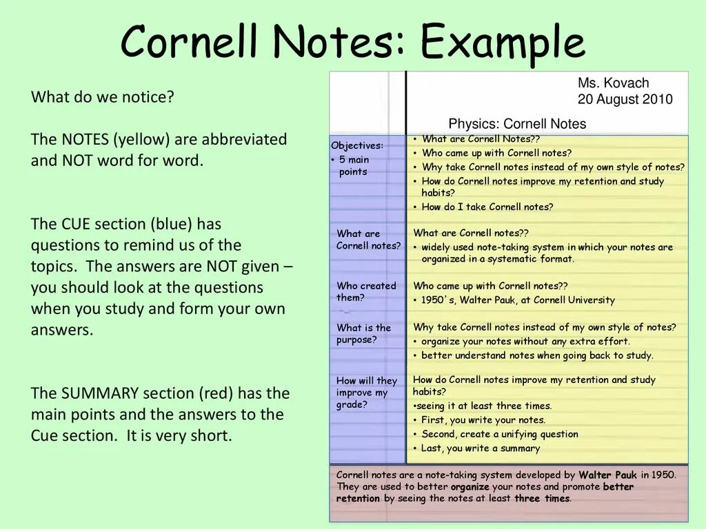 Without notes. Метод Корнелла пример. Метод конспектирования Корнелла. Cornell Notes примеры. Метод Корнелла конспект.