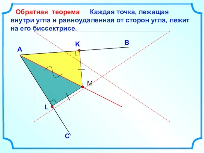 Биссектриса неразвернутого угла является. Каждая точка равноудаленная от сторон угла лежит на его. точка лежащая на биссектрисе угла равноудалена от сторон угла. каждая точка лежащая внутри угла и равноудаленная от сторон. теорема каждая точка биссектрисы неразвернутого угла.