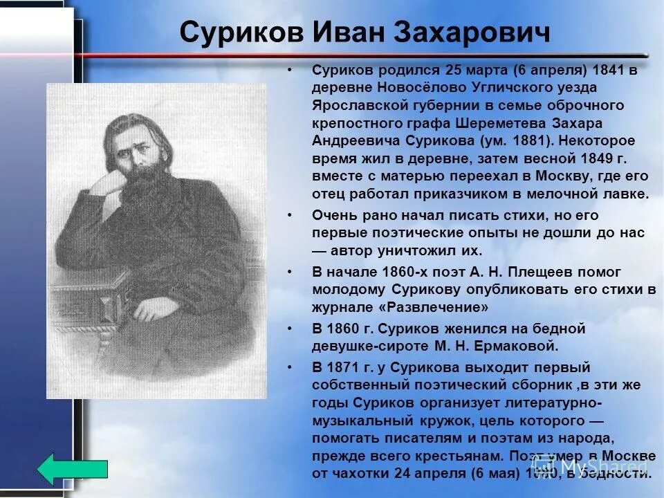 краткая з. и з суриков биография. салтыков-щедрин цель издания законов двоякая. портрет поэта и. краткая з.