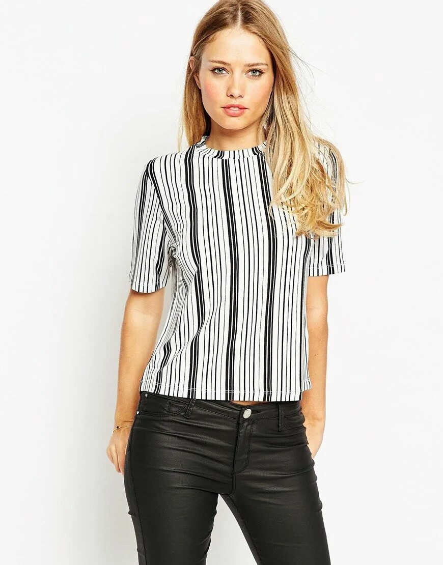 Esprit Stripe Ruffle Hem Shirt With Button Back - White Gestreifte hemden, Modes