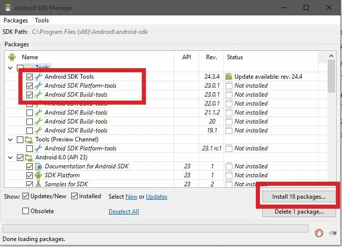 Android SDK. SDK Tools. SDK platform Tools. Android SDK build-Tools. Sdk client