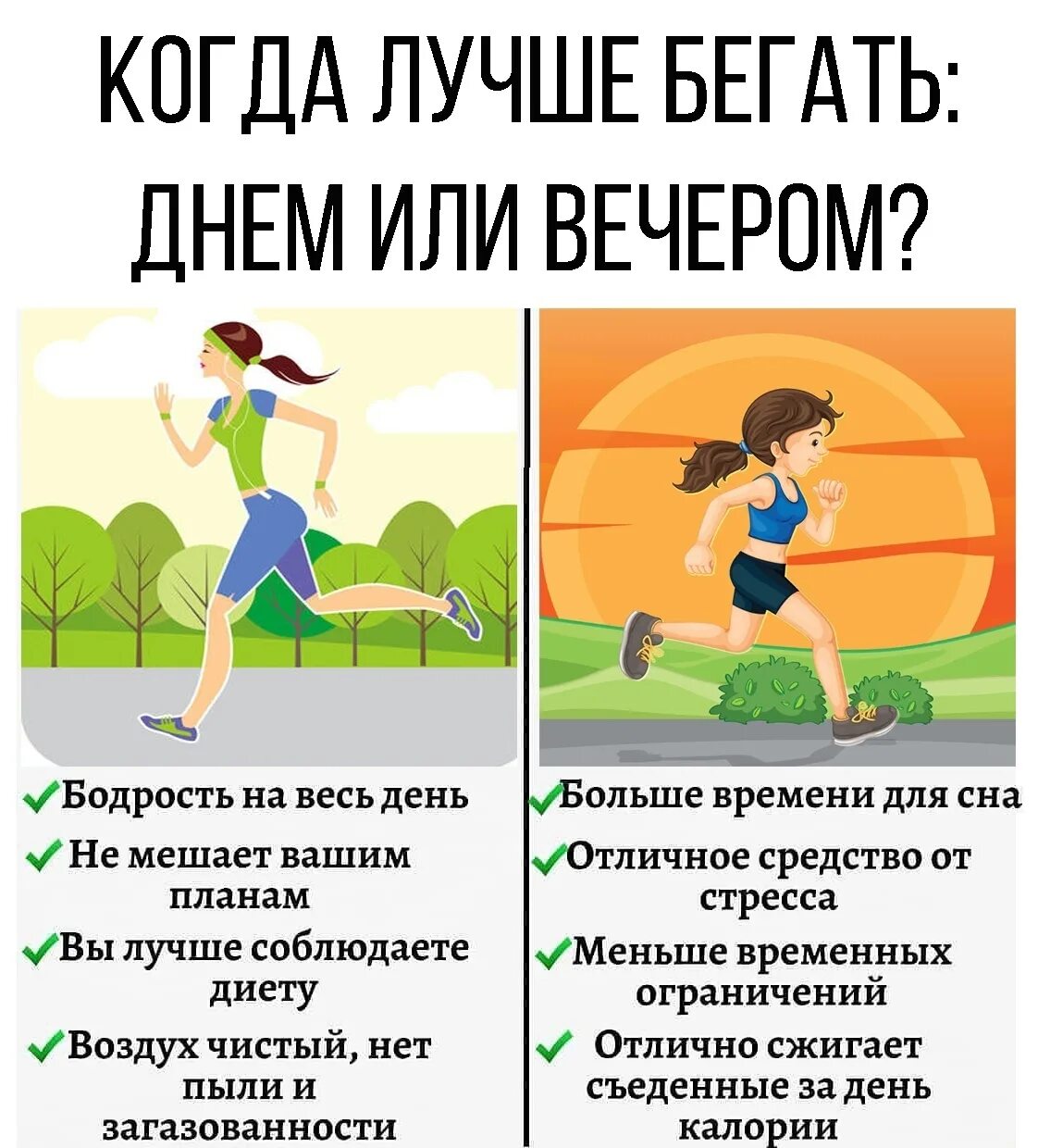 Бегать лучше утром или вечером для похудения