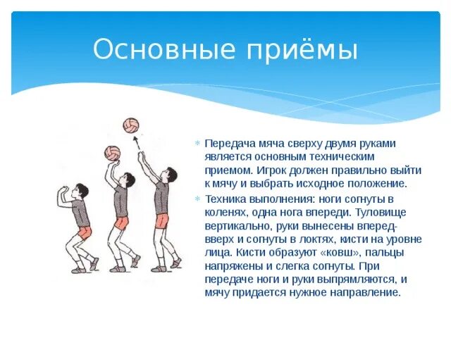 Техника сверху снизу. Основные приёмы и передачи мяча в волейболе. Приём и передача мяча в волейболе. Техника передачи мяча сверху в волейболе. Техника выполнения верхней передачи в волейболе.