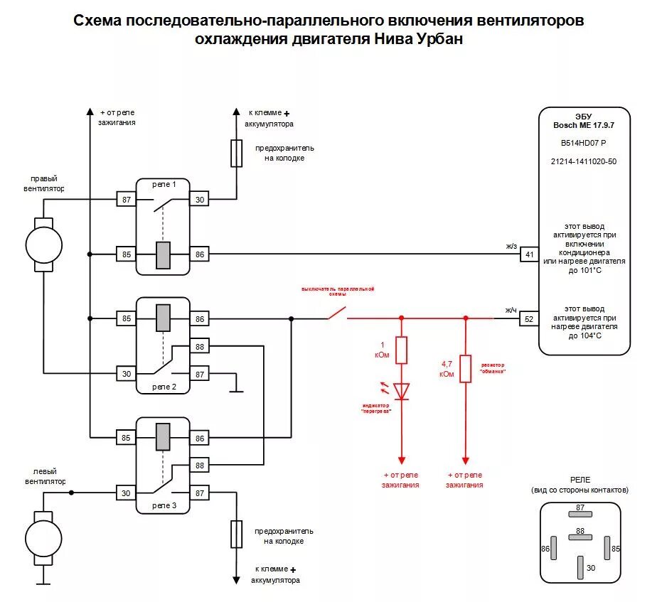 Не включается вентилятор при включении. Эл схема включения вентиляторов Нива 21214. Схема включения вентилятора охлаждения Нива Урбан. Электрическая схема вентиляторов охлаждения Нива 21214. Схема подключения вентилятора охлаждения Нива.