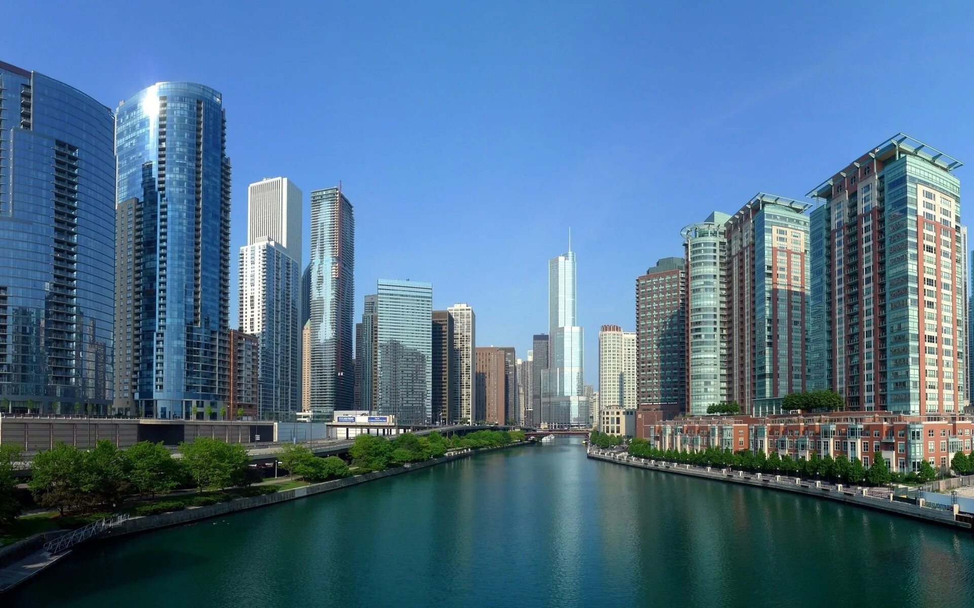 Чикаго (Иллинойс). Вид на Чикаго Ривер. Чикаго панорама города. Небоскребы Чикаго. Recipient city