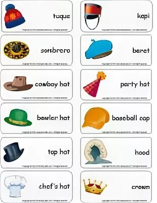 Английское слово шляпа. Kinds of hats. Types of hats. Match the hat карточки по цвет3у картинки детям. Картинки для детей jobs hats.