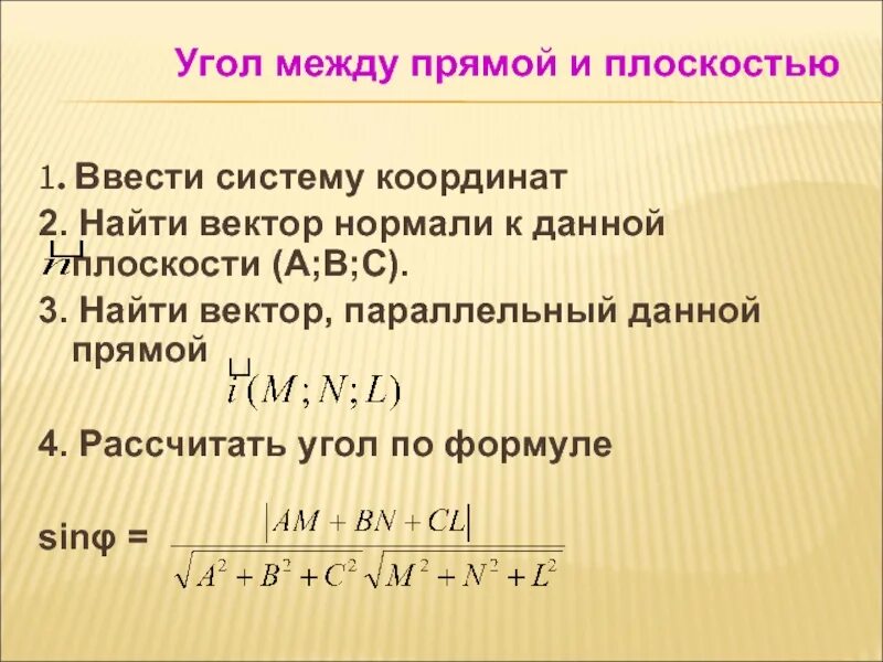 Угол между прямой и плоскостью