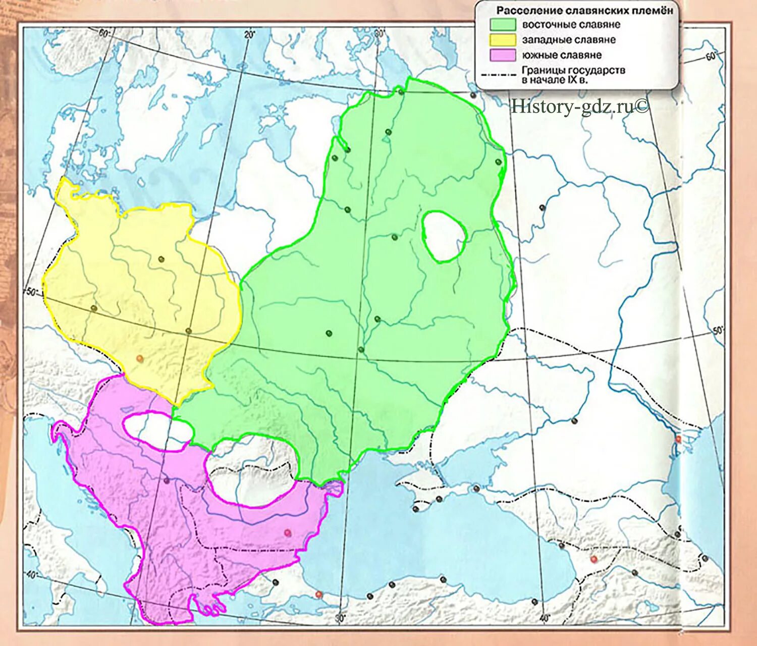 Контурные карты история россии восточные славяне. Расселение восточных славян в 6-9 веках карта. Карта расселения славян на карте России. Расселение восточных западных и южных славян карта. Карта территория расселения восточных славянских племен.