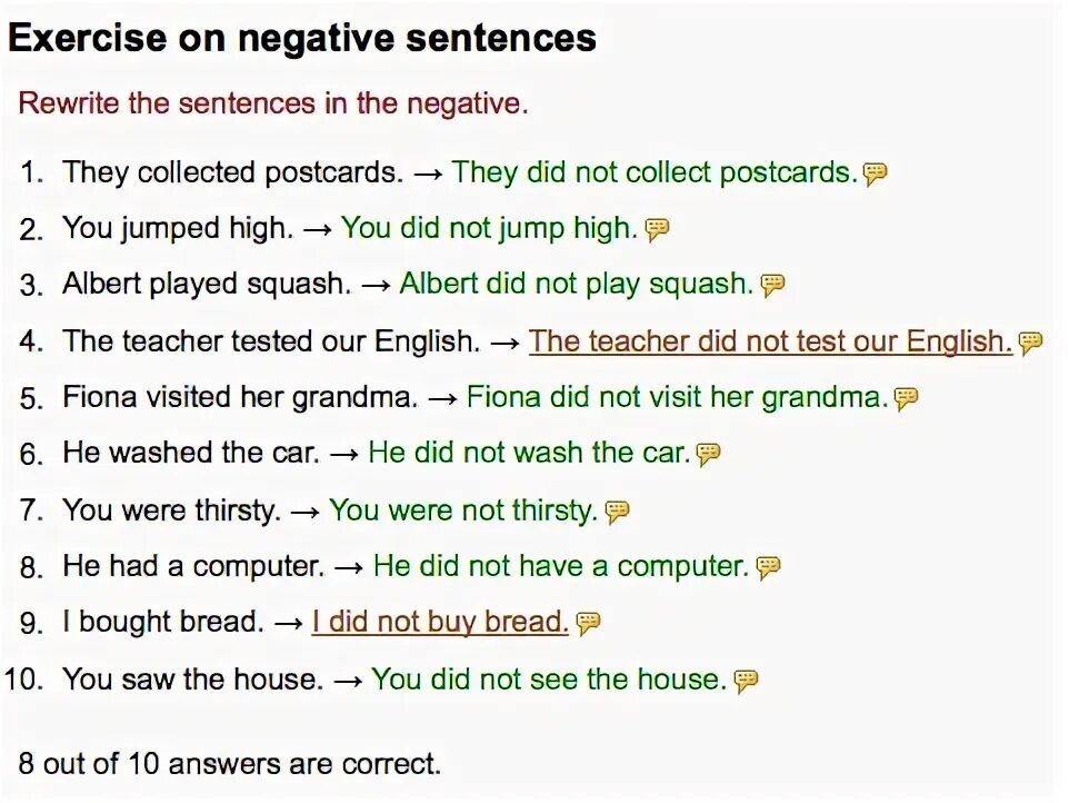 Negative sentences in past simple