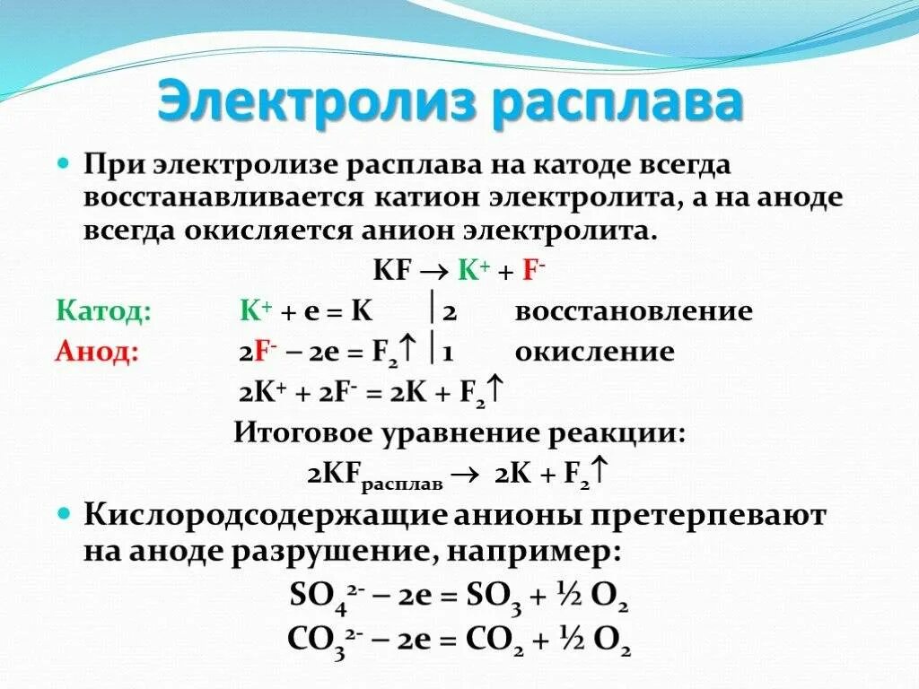 Расплав калий фтор. Электролиз галогенидных расплавов. Электролиз расплавов процессы на катоде и аноде. Электролиз KF раствор. Электролиз расплава KF.