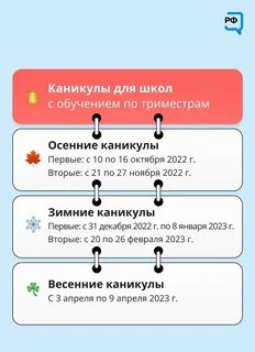 Расписание каникул школьников 2023