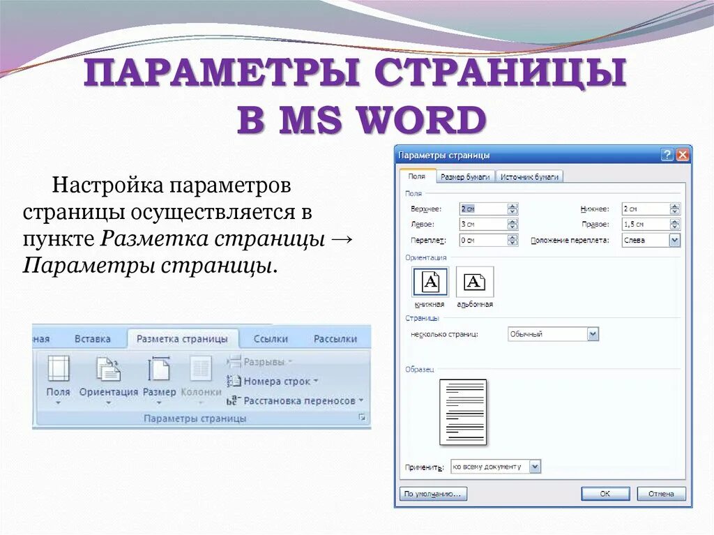 Ms word при задании параметров страницы устанавливается. Параметры страницы. Параметры страницы в Word. Параметры страницы это в информатике. Установка параметров страницы.