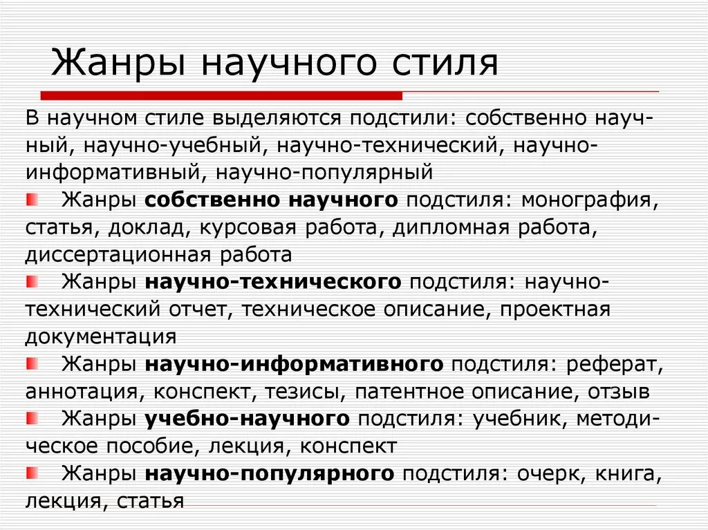 Урок основные подстили научного стиля. Научный стиль Жанры стиля. Специфика собственно научного стиля. Жанровые разновидности научного стиля. Жанры научного стиля речи.