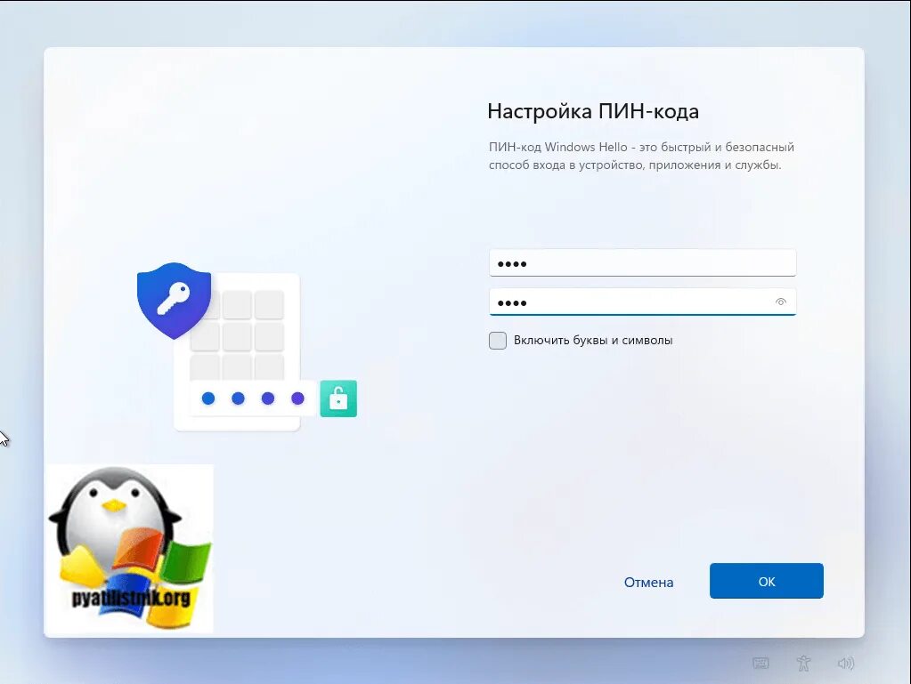 Windows 11 пин код. Картинка пин настройки.