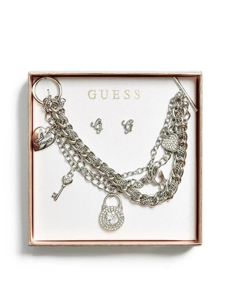 Guess комплект. Браслет и серьги guess в наборе. guess браслеты набор. guess w набор браслетов holiday. guess набор браслет и серьги золотые.