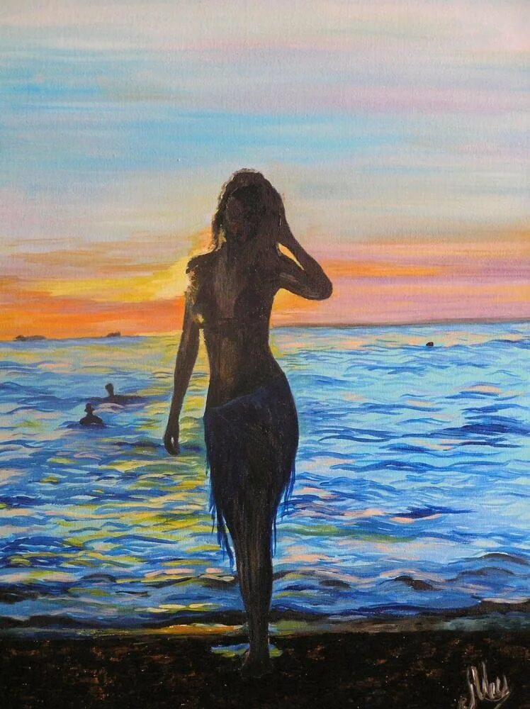Картины женщина спиной. Висенте Ромеро Редондо море. Пейзаж в силуэте человека. Картина девушка.