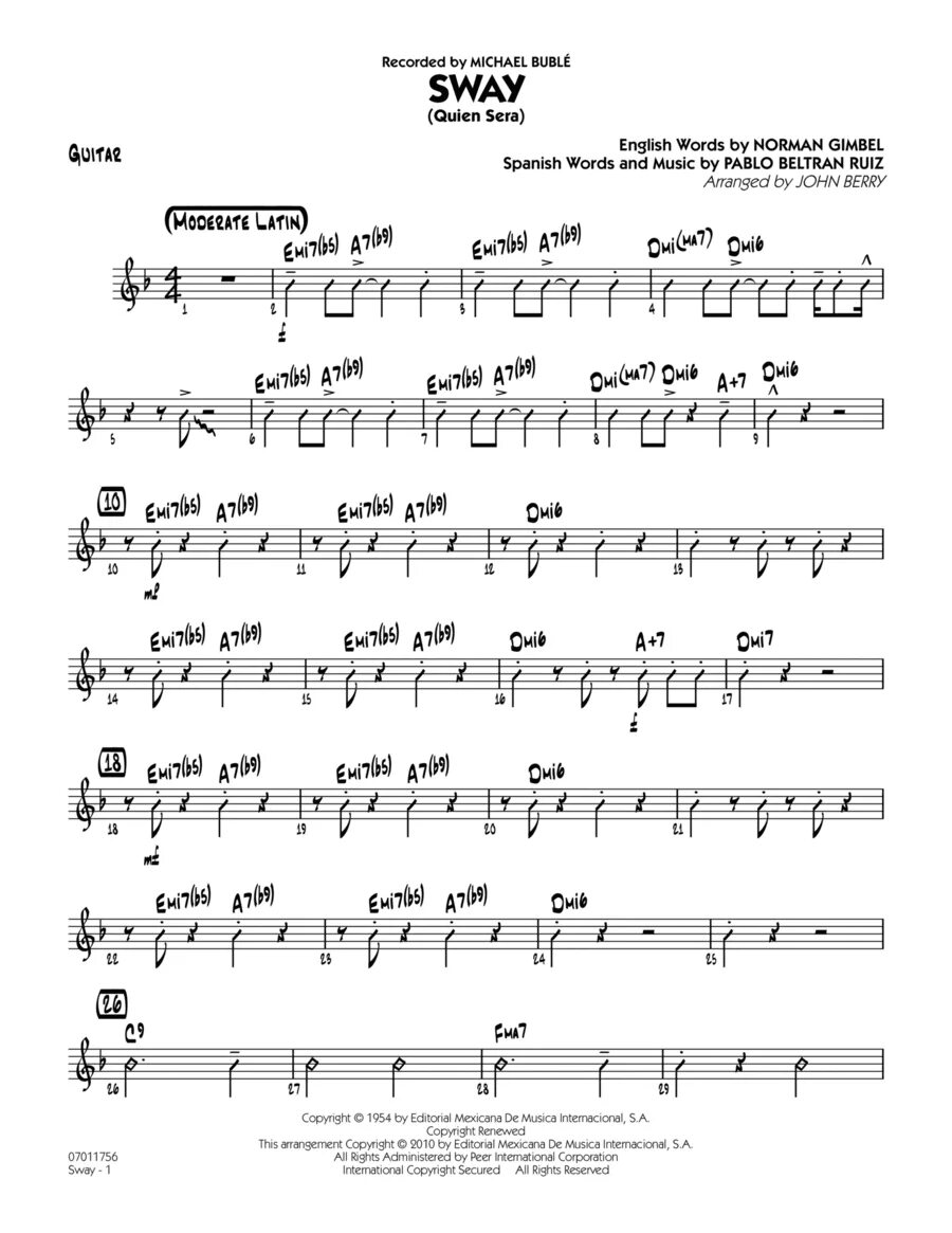 Sway michael buble текст. Sway michael buble ноты. sway (quien sera) ноты. sway ноты для гитары.