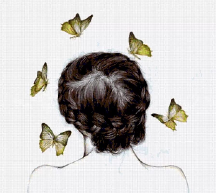Бабочка над головой. Портрет с бабочками. Бабочки в волосах. Девушка с бабочками на голове. Вышивка девушка осень.