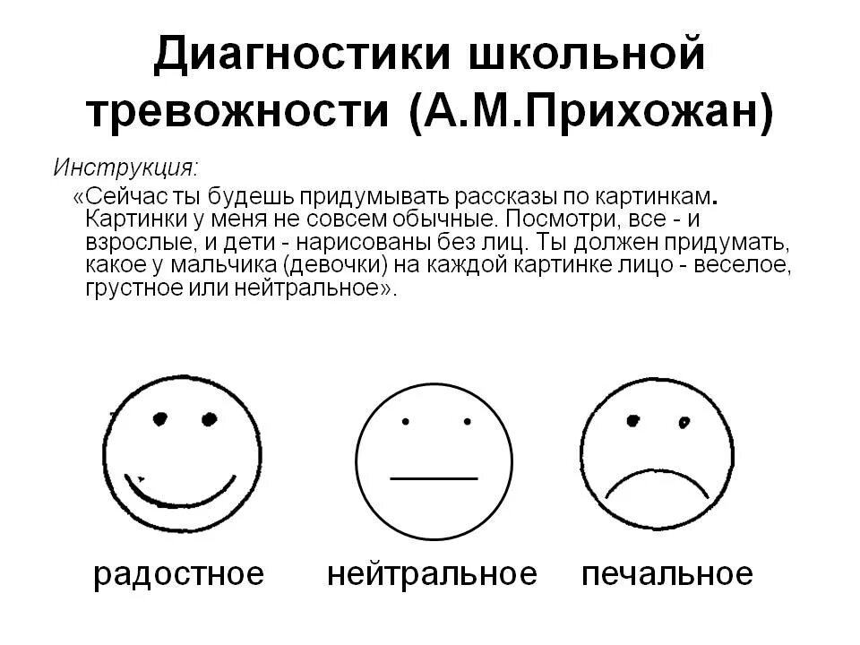 Проективная методика (а.м.прихожан). Методика школьной тревожности а. м. прихожан. Методики диагностики тревожности у детей. Методика «выявление школьной тревожности у детей» (е.р. Гореловой). Методика диагностики настроения