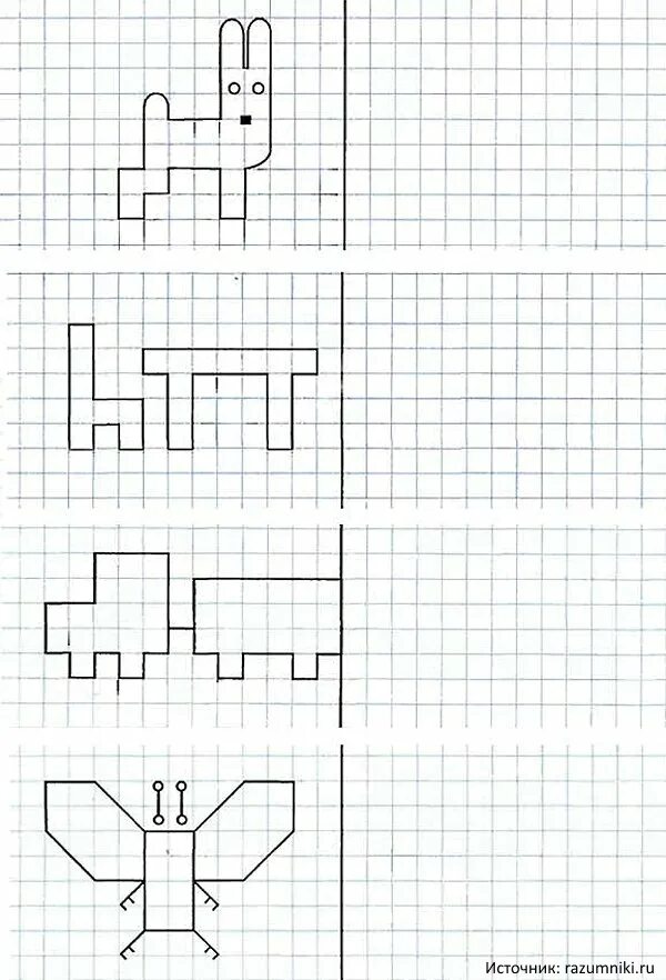 Рисунки по клеткам. Рисование по клеточкам для детей. Рисование по клеточкам для дошкольников. Повторить рисунок по клеткам.