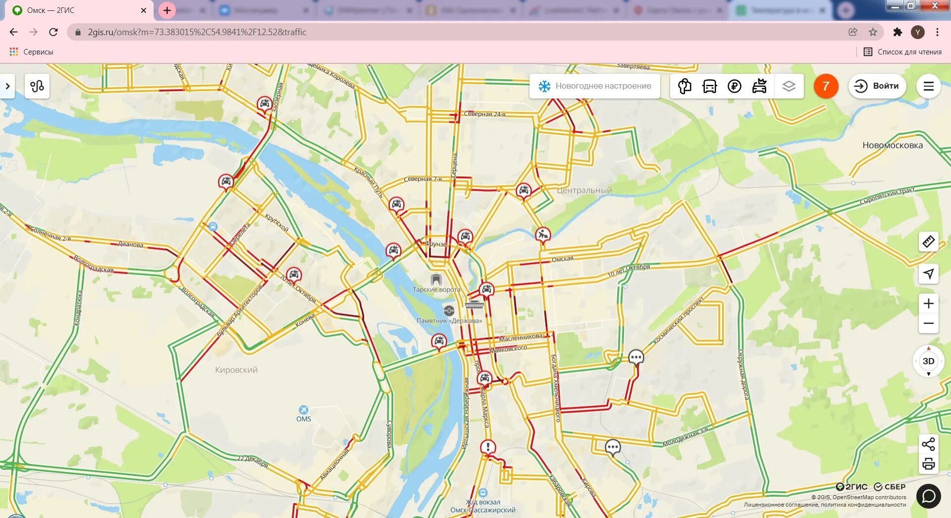 Омск на карте. Пробки Омск сейчас. Пробки Омск 10 баллов.