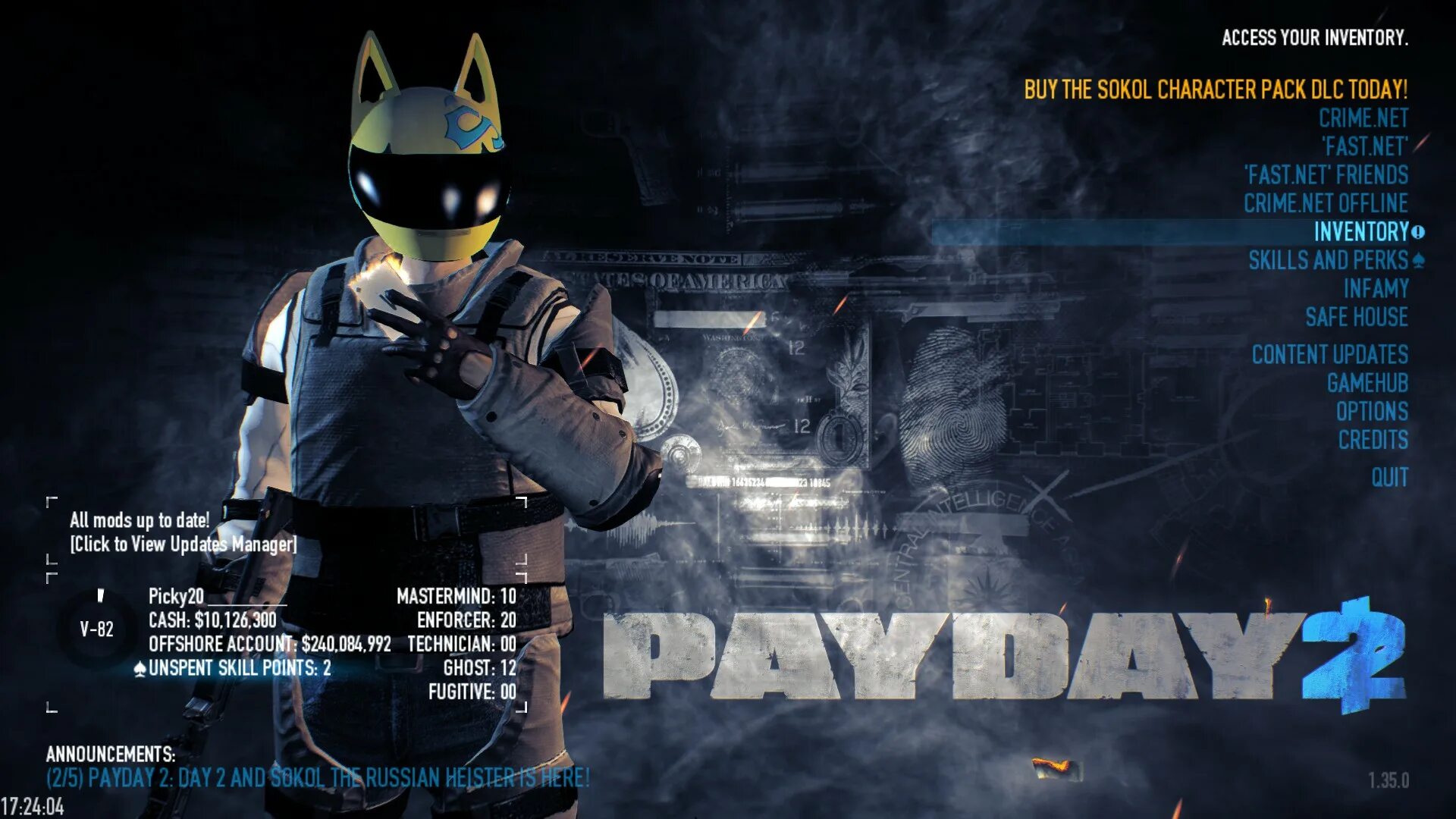 Payday 2 sound. Payday 2 меню. payday 2 главное меню. меню пейдей. меню настроек payday 2.