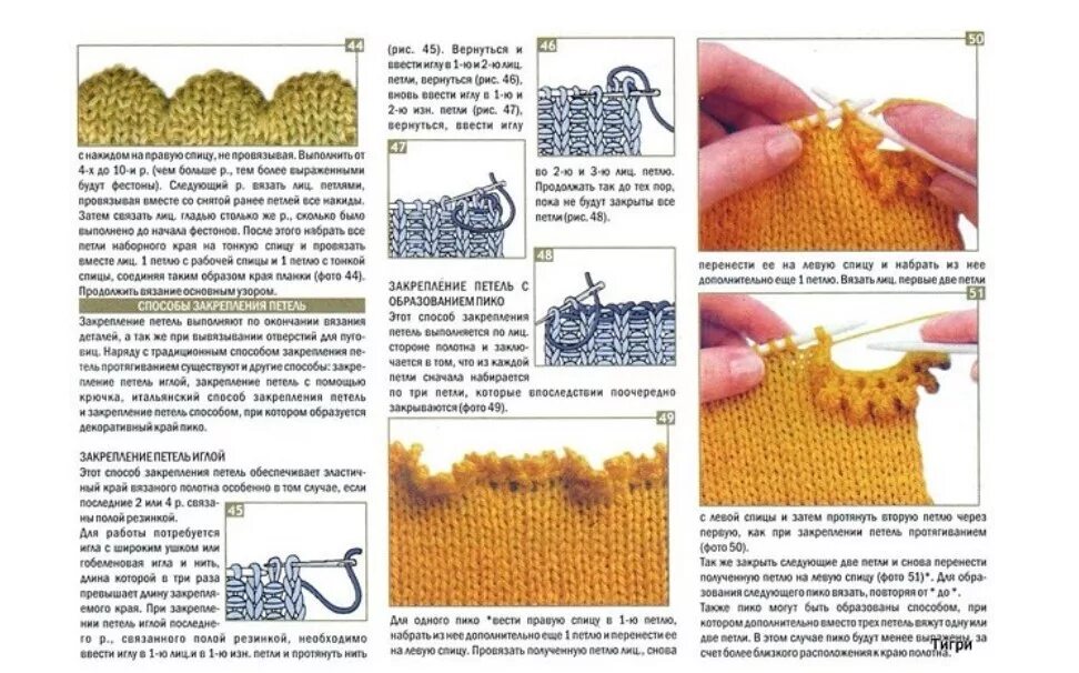 Декоративное закрытие петель. Отделка вязаных изделий спицами. Способы вязания. Красивый край изделия спицами.